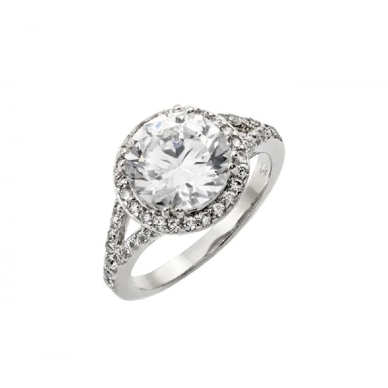 Ladies rings cute accents-Silver 925 Rhodium Plated Clear Round and Cluster CZ Bridal Ring - BGR00873