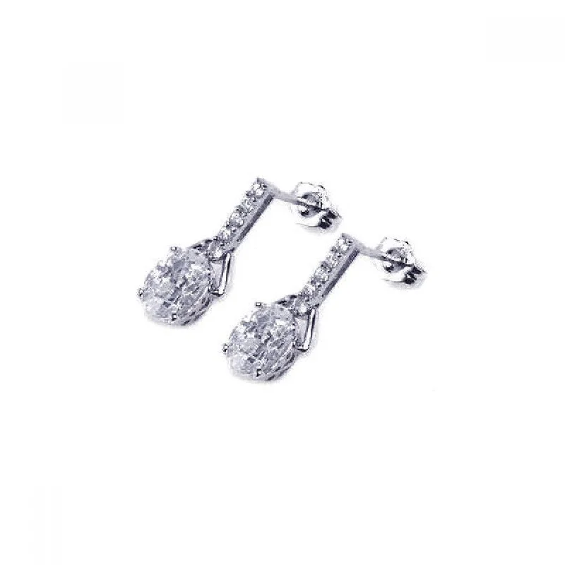 Ladies rings jade charms-Silver 925 Rhodium Plated Micro Pave Clear CZ Dangling Earrings - ACE00002