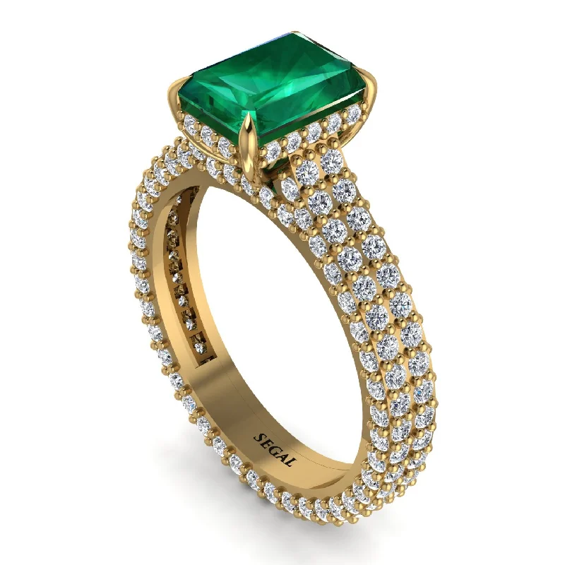 Ladies engagement rings gold designs-Radiant Cut Emerald Pave Engagement Ring - Kenzie No. 4