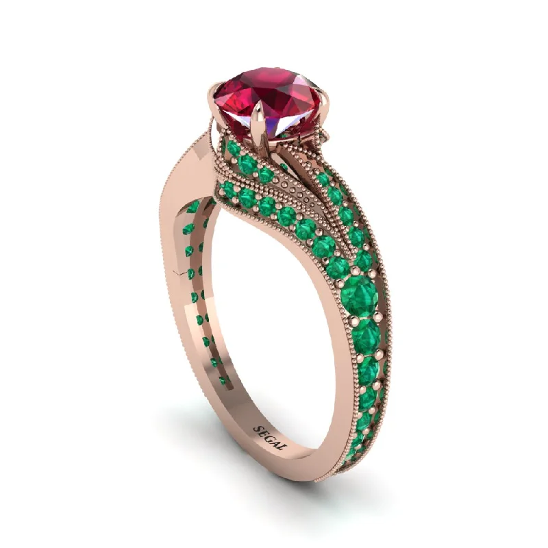 Ladies engagement rings round cut-Emerald 14K Gold Pave Engagement Ring - Magnolia No. 26