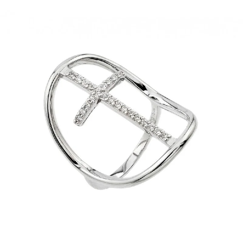 Ladies rings silver tones-Silver 925 Rhodium Plated Cross Ring - BGR00924