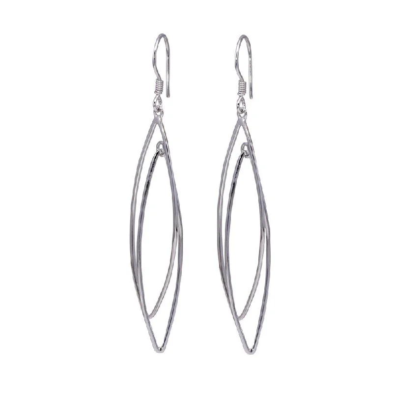 Ladies rings popular brands-Silver 925 Rhodium Plated Two Graduated Open Marquis Dangling Hook Earrings - DSE00016