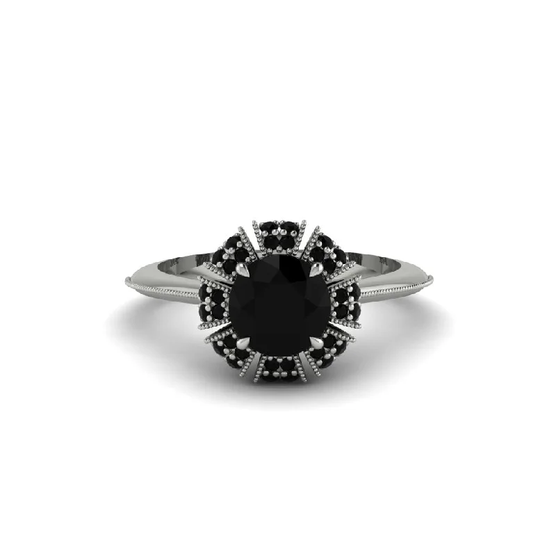 Ladies engagement rings heart motifs-Black Diamond Crown Halo Engagement Ring - Annie No. 39