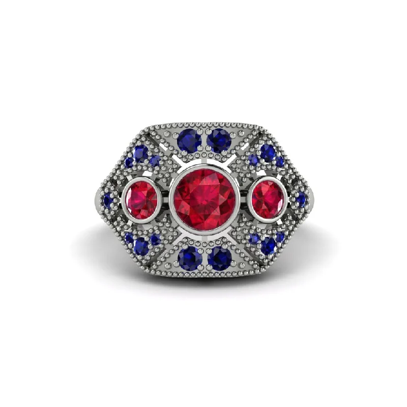 Ladies engagement rings eco-friendly-Ruby Art Deco Geometric Engagement Ring - Haven No. 72