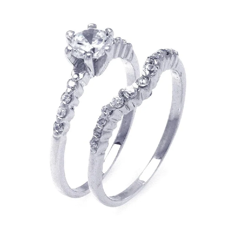 Ladies rings viral picks-Silver 925 Rhodium Plated CZ Matching Ring Pair Set - STR00775