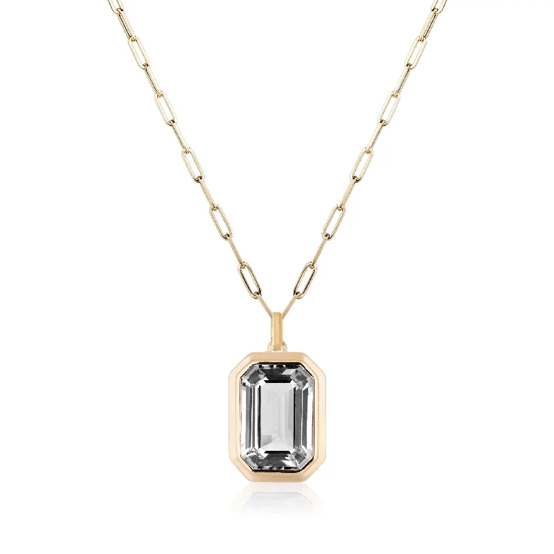 Emerald-Cut Bezeled Stone Pendant Necklace