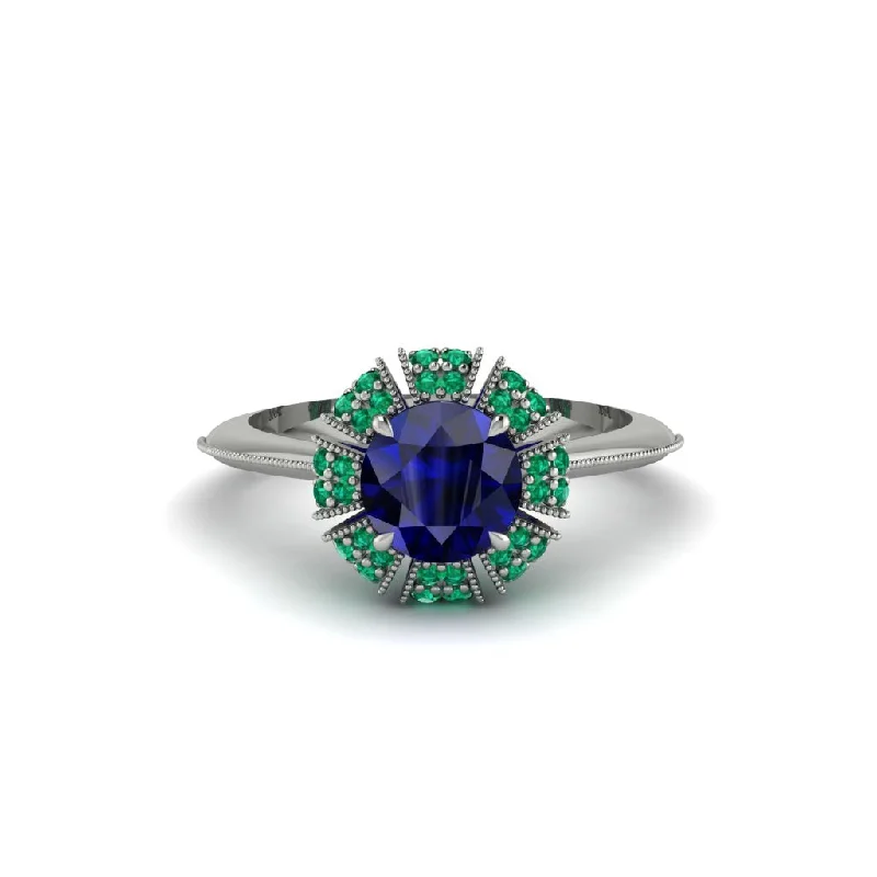 Ladies engagement rings diamond styles-Emerald Crown Halo Engagement Ring - Annie No. 30