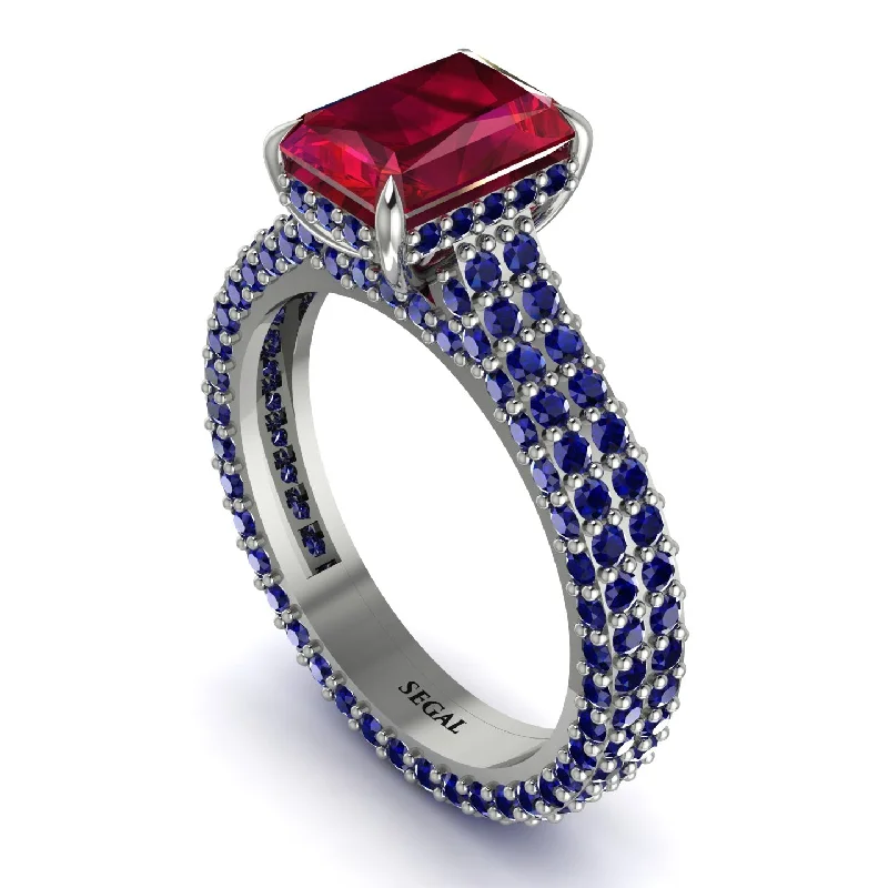 Ladies engagement rings luxury brands-Radiant Cut Ruby Pave Engagement Ring - Kenzie No. 72