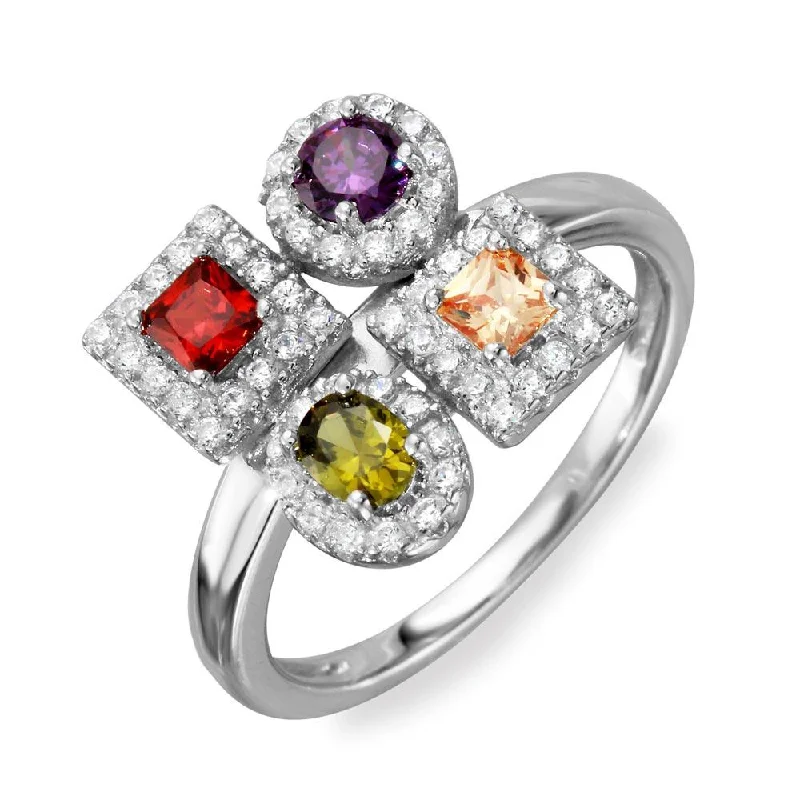 Ladies rings viral picks-Rhodium Plated 925 Sterling Silver Multi Color 4 Design Ring - BGR01101