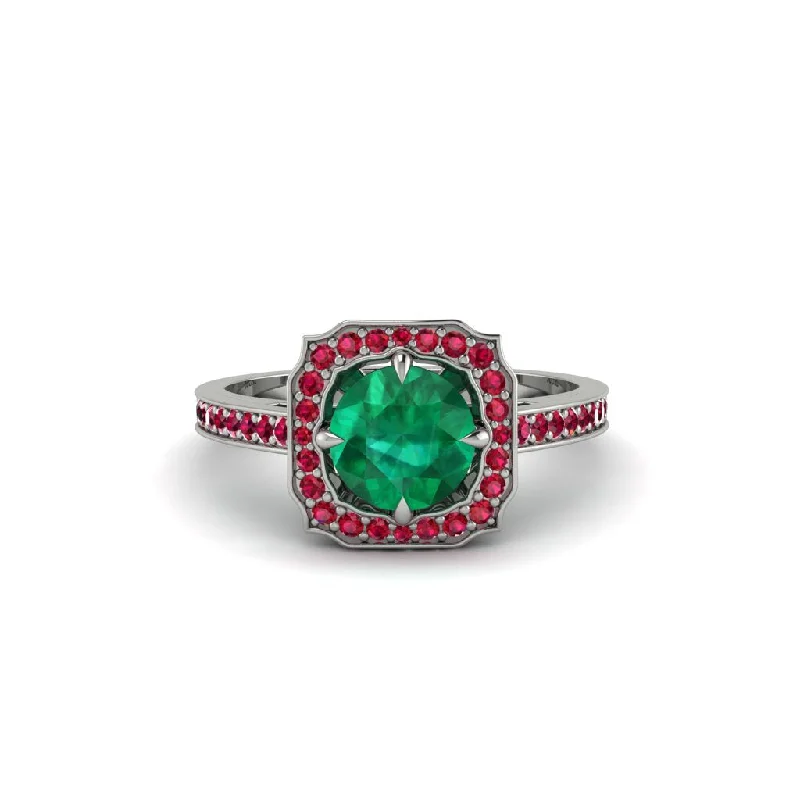 Ladies engagement rings colorful stones-Emerald Cathedral Halo Engagement Ring - Luciana No. 51