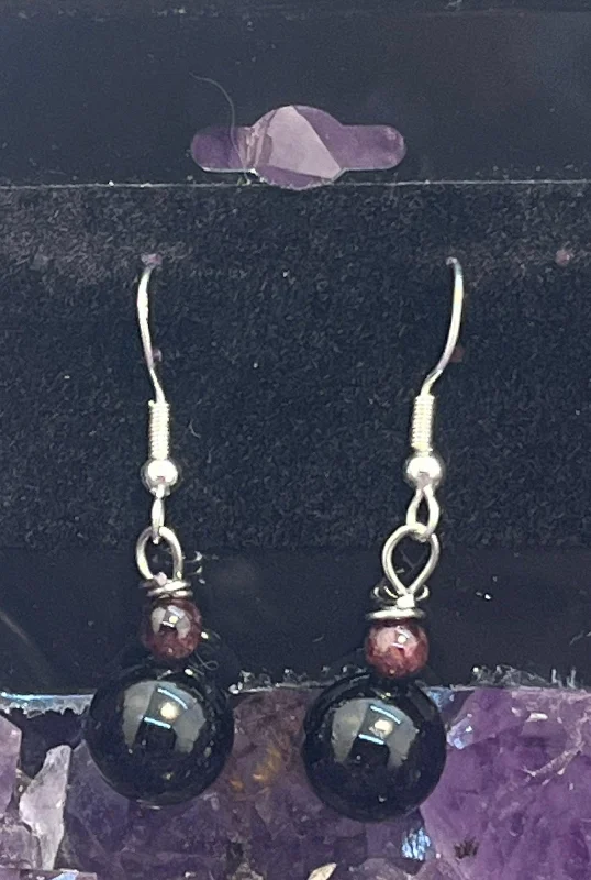 Ladies rings sapphire stones-Black Tourmaline and Gemstone Sterling Silver Hooks  Earrings