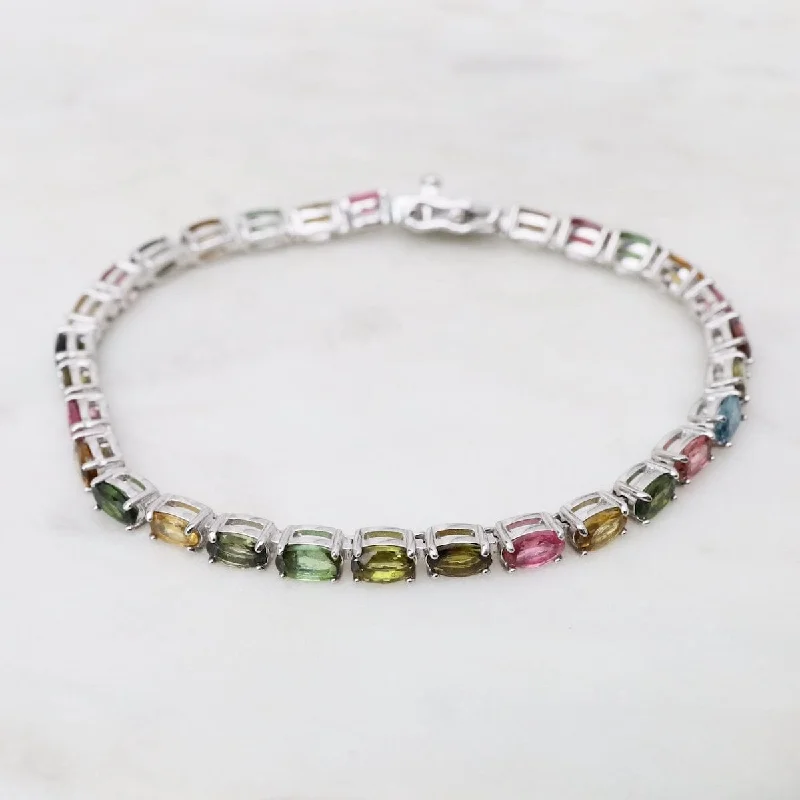 Ladies bracelets minimalist trends-Oval Mixed Tourmaline Tennis Bracelet