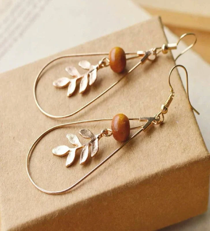 Ladies rings sale offers-Gorgeous Leaf Water Drop Earrings