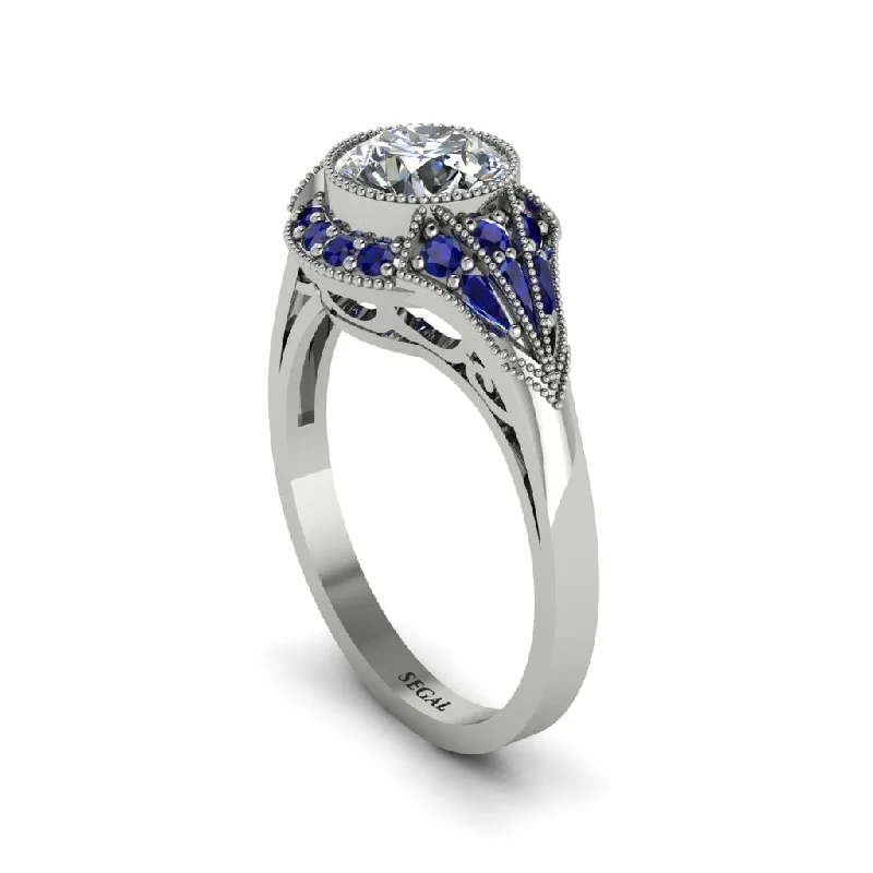 Ladies engagement rings hypoallergenic-Sapphire Vintage-Inspired Besel Engagement Ring - Makenzie No. 63