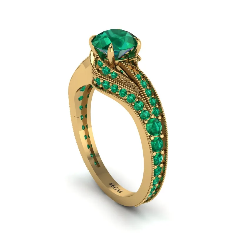 Ladies engagement rings worldwide appeal-Emerald 14K Gold Pave Engagement Ring - Magnolia No. 19