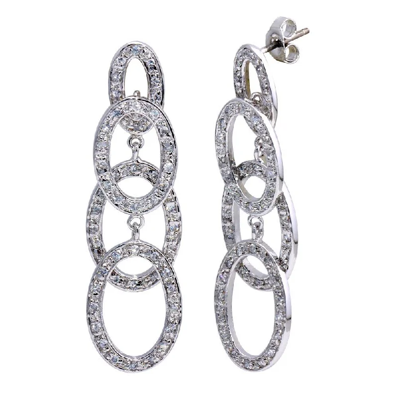 Ladies rings store locations-Clearance-Silver 925 Rhodium Plated Four Round CZ Dangling Earrings - STE00143