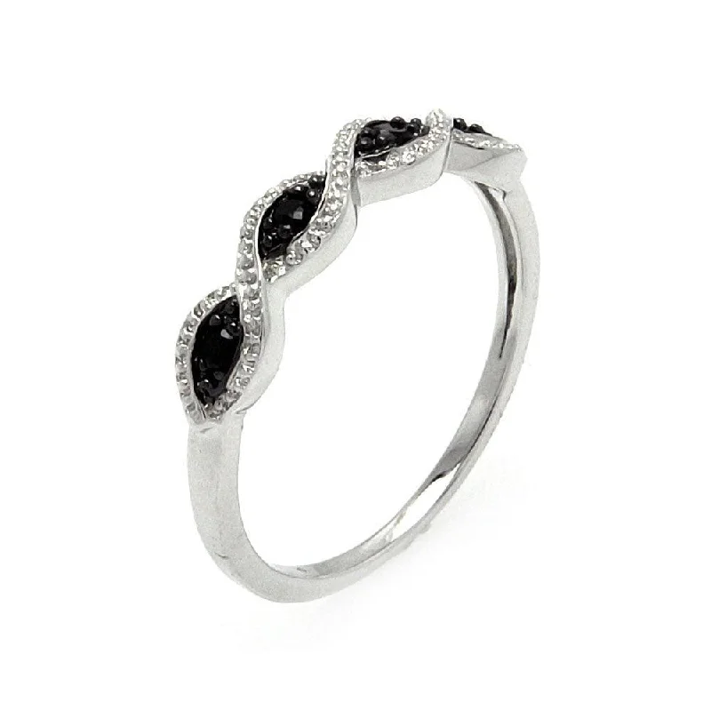 Ladies rings creative pieces-Silver 925 Rhodium and Black Rhodium Plated Clear and Black CZ Ring - BGR00540