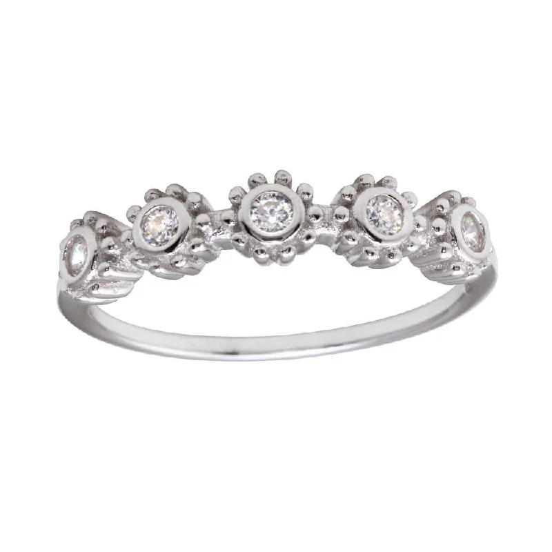 Ladies rings group styles-Rhodium Plated 925 Sterling Silver 5 Flower Clear CZ Ring - BGR01224CLR