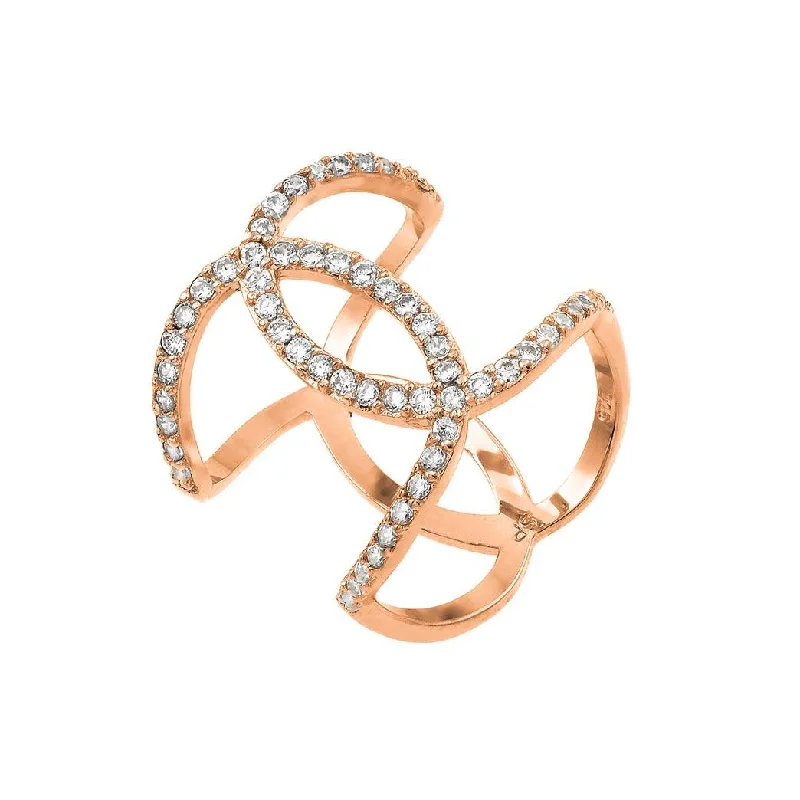 Ladies rings girlfriend surprises-Rose Gold Plated 925 Sterling Silver Knotted CZ Ring - STR01008RGP