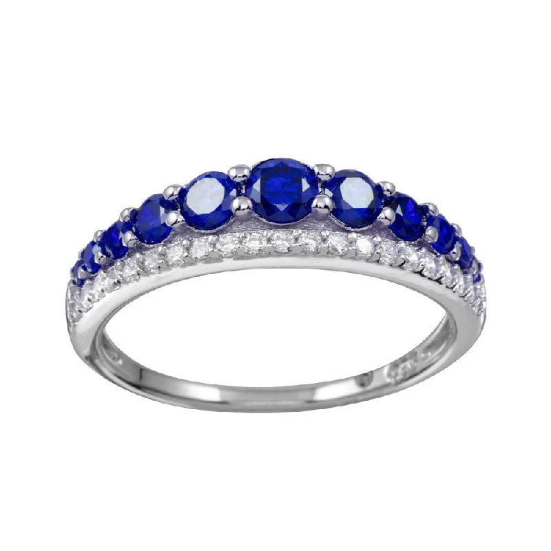 Ladies rings punk vibes-Rhodium Plated 925 Sterling Silver Blue and Clear CZ Stones Ring - BGR01175BLU