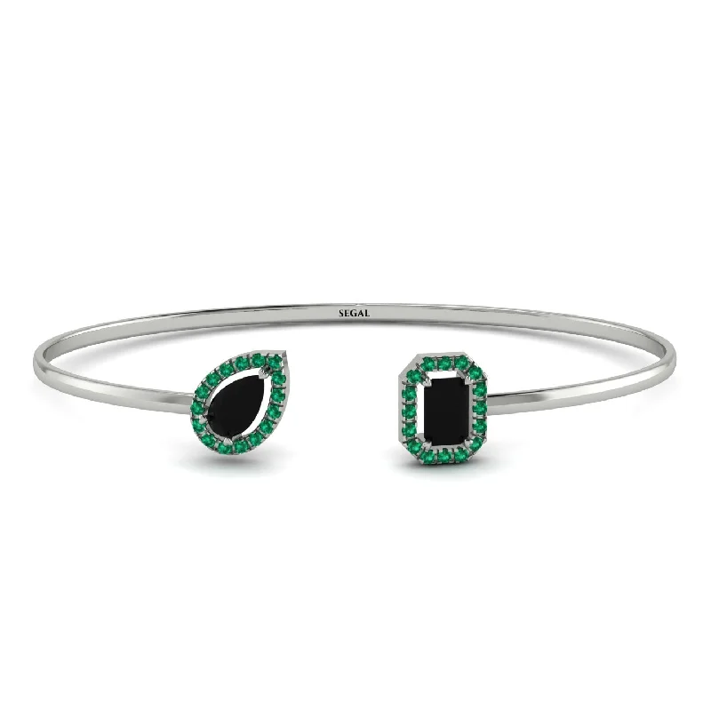 Ladies bracelets bangle designs-Geometric Pearl And Emerald Black Diamond Bracelet - Catherine No. 24