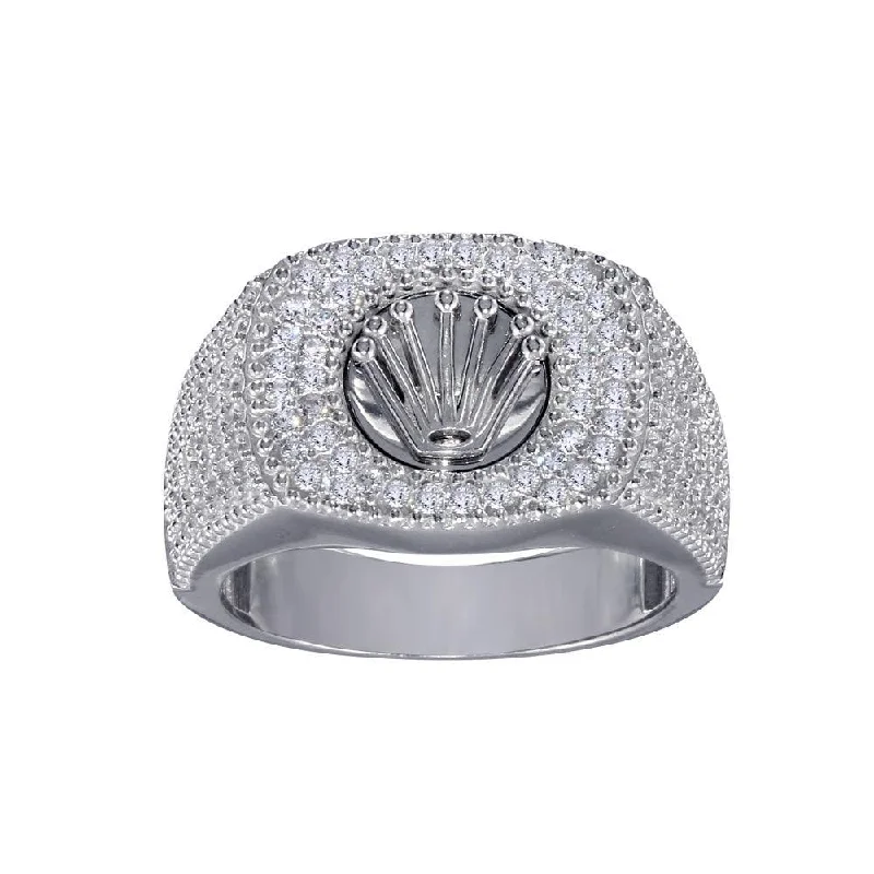 Ladies rings holiday gifts-Rhodium Plated 925 Sterling Silver Crown CZ Ring - GMR00317