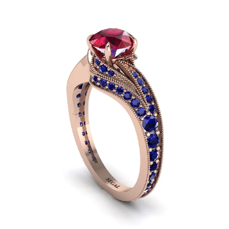 Ladies engagement rings affordable picks-Sapphire 14K Gold Pave Engagement Ring - Magnolia No. 71