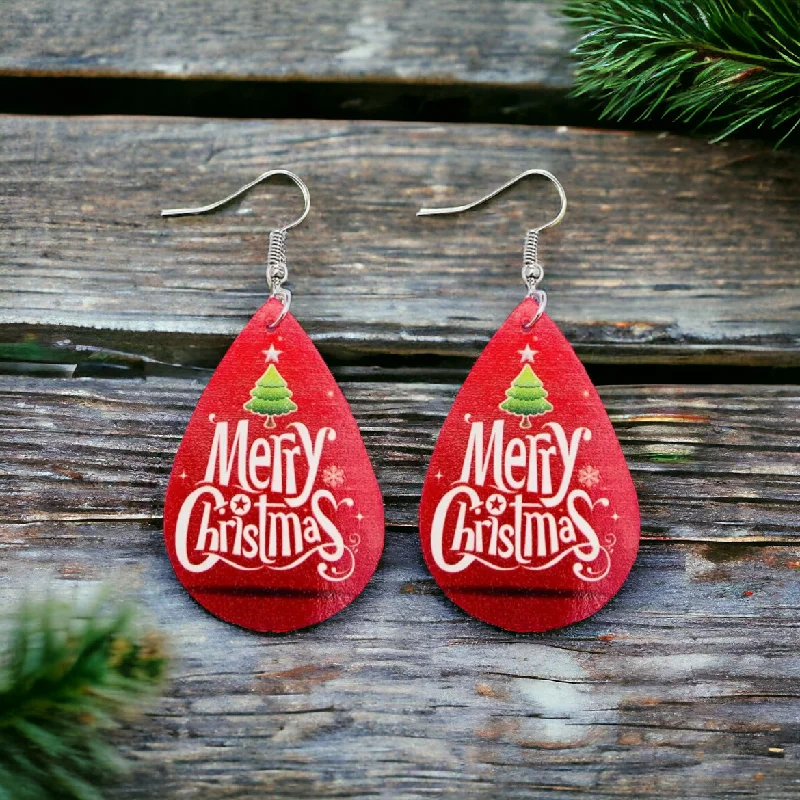 Ladies rings global brands-Beautiful Merry Christmas Leather Earrings