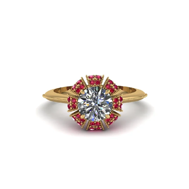 Ladies engagement rings bezel styles-Ruby Crown Halo Engagement Ring - Annie No. 46