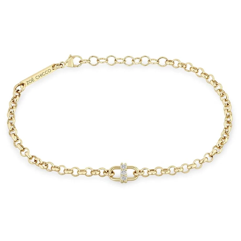 Ladies bracelets designer labels-14k Prong Set Diamond Medium Rolo Chain Bracelet