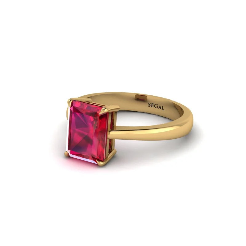 Ladies engagement rings boho vibes-Emerald Cut Ruby 14K Gold Engagement Ring - Heidi No. 10