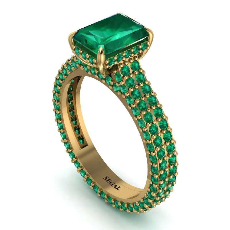 Ladies engagement rings delicate bands-Radiant Cut Emerald Pave Engagement Ring - Kenzie No. 19