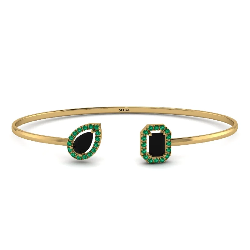 Ladies bracelets jade accents-Geometric Pearl And Emerald Black Diamond Bracelet - Catherine No. 22