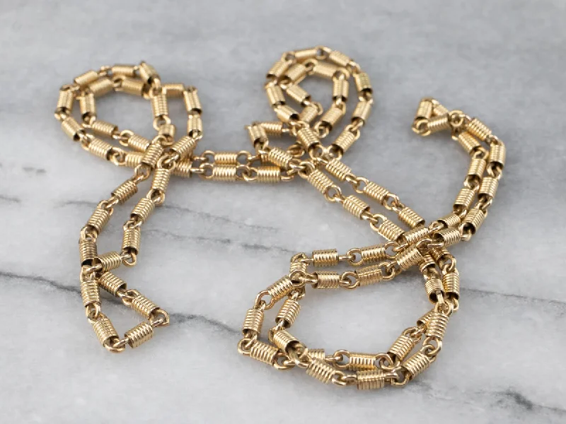 Long Gold Tube Link Chain Necklace