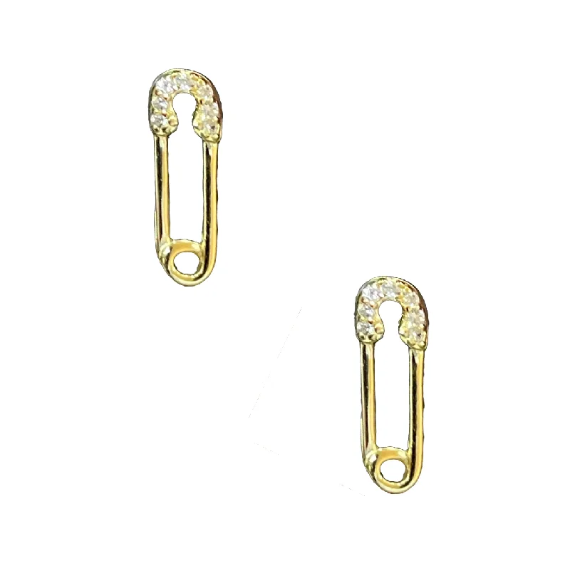 Ladies rings group styles-Mini Safety Pin Earrings - Gold