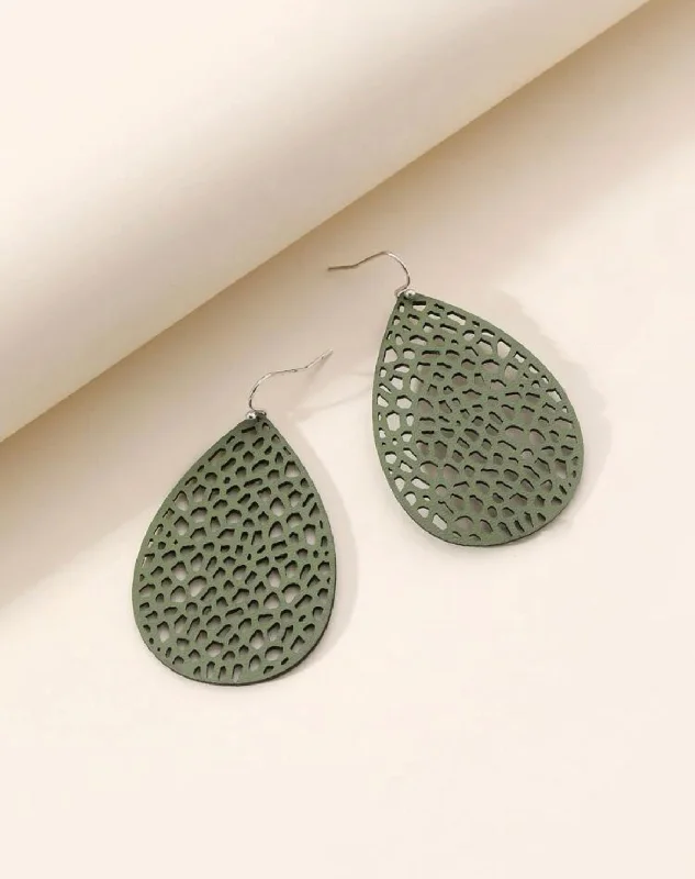 Ladies rings group styles-Green Hollow Out Water Drop Earrings