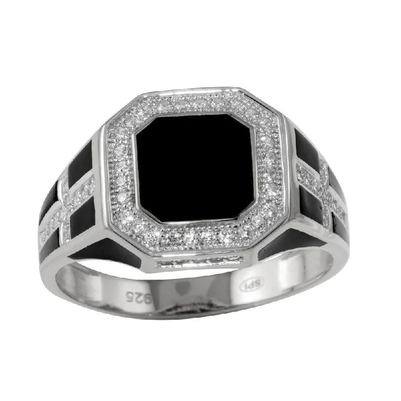 Ladies rings couple sets-Rhodium Plated 925 Sterling Silver Square Cross Ring with CZ - GMR00248RH