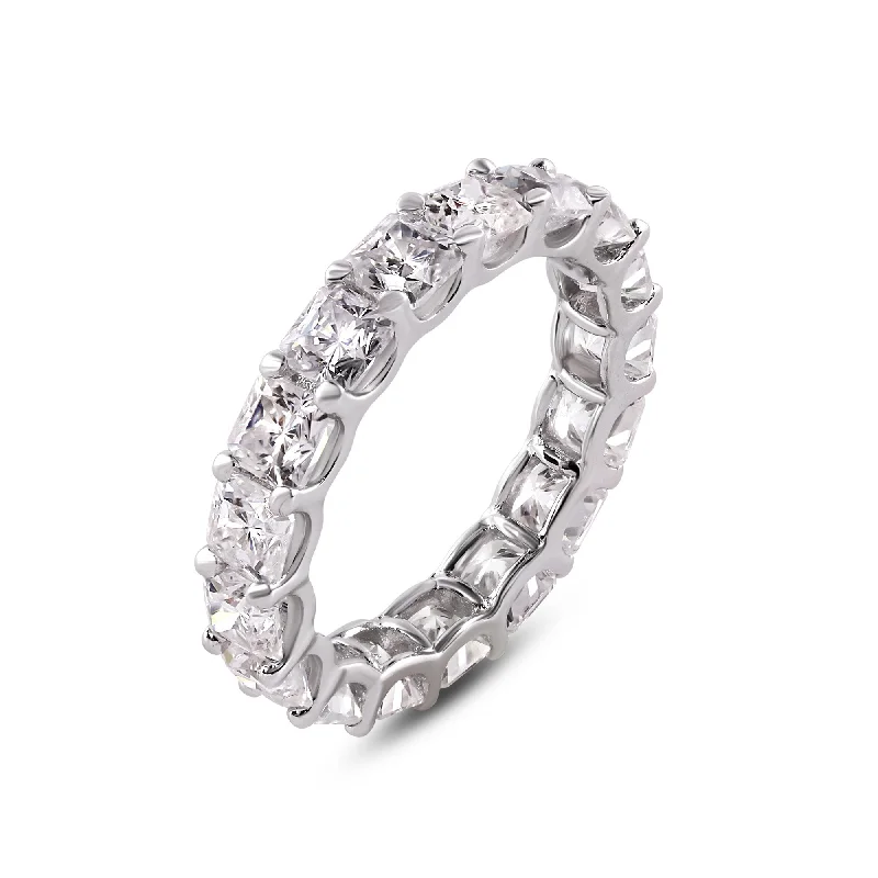 Ladies rings engagement picks-925 Sterling Silver Rhodium Moissanite 3.8mm Eternity Band Ring - MGMR00006