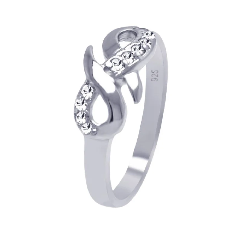 Ladies rings thumb designs-Silver 925 Rhodium Plated CZ Infinity Ribbon Ring - AAR0033