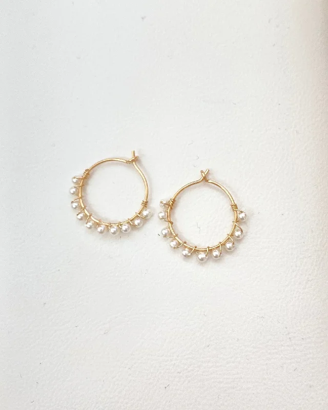 Ladies rings diamond details-Shell pearl hoop earrings