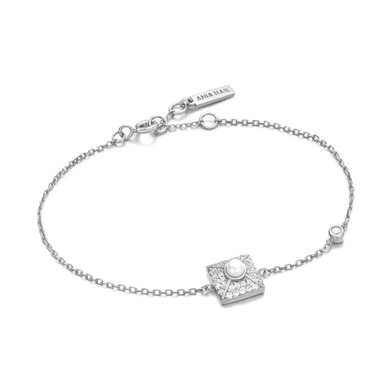 Ladies bracelets mature styles-Silver Pearl Pave Bracelet