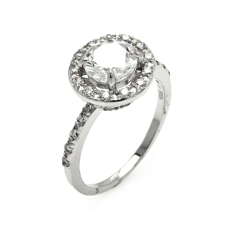 Ladies rings size guide-Silver 925 Rhodium Plated Clear Cluster CZ Round Bridal Ring - BGR00525