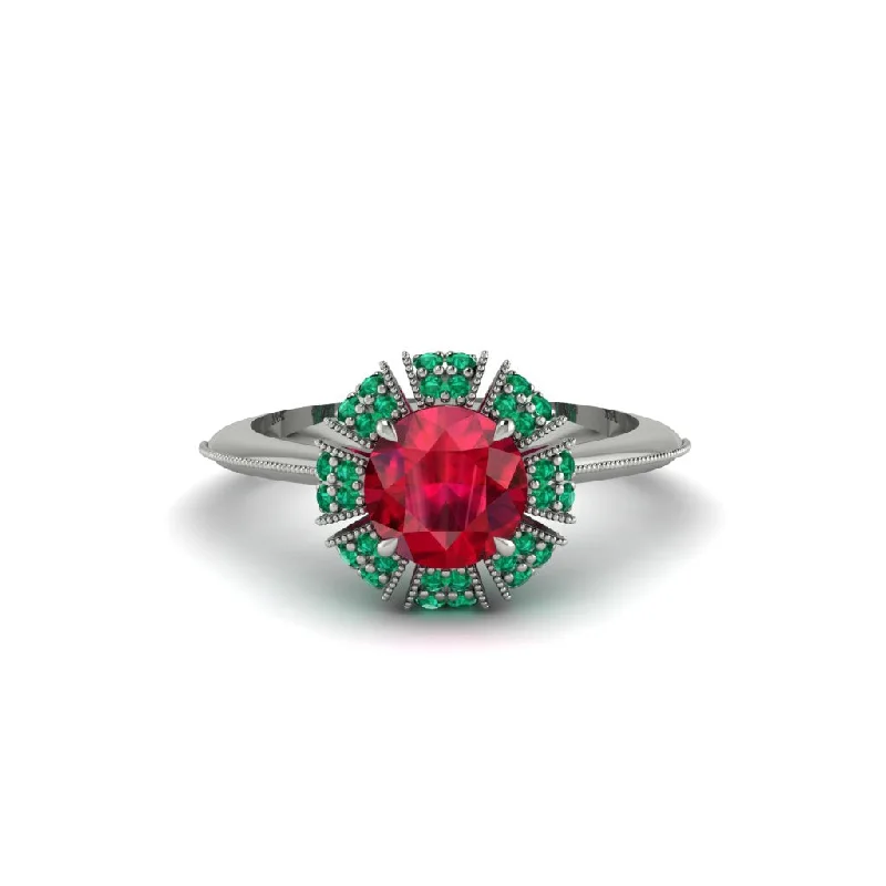 Ladies engagement rings worldwide appeal-Emerald Crown Halo Engagement Ring - Annie No. 27