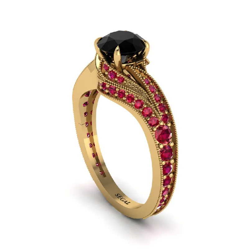 Ladies engagement rings care advice-Ruby 14K Gold Pave Engagement Ring - Magnolia No. 52