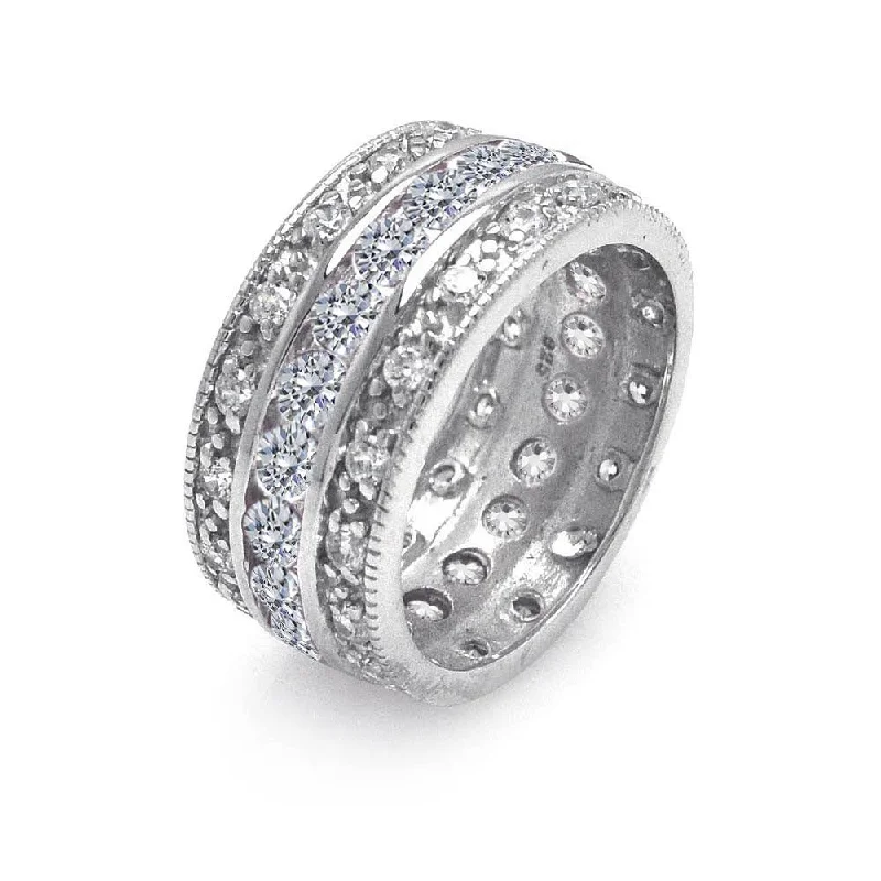 Ladies rings ring finger-Rhodium Plated 925 Sterling Silver Clear CZ Channel Eternity Ring - STR00508