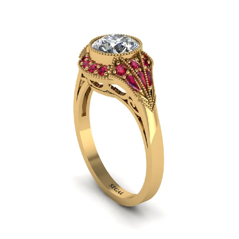 Ladies engagement rings designer labels-Ruby Vintage-Inspired Besel Engagement Ring - Makenzie No. 46