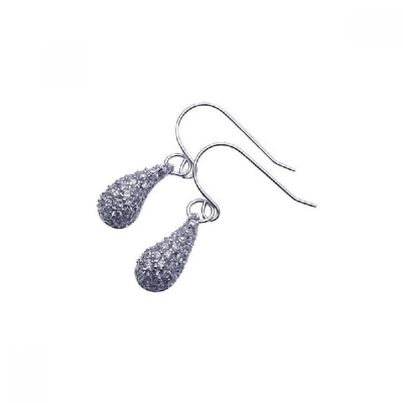 Ladies rings girlfriend surprises-Clearance-Silver 925 Rhodium Plated Cluster CZ Eggplant Dangling Hook Earrings - STE00397