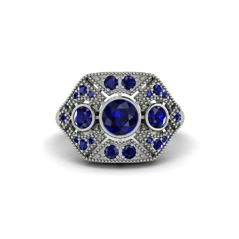 Ladies engagement rings worldwide appeal-Sapphire Art Deco Geometric Engagement Ring - Haven No. 75