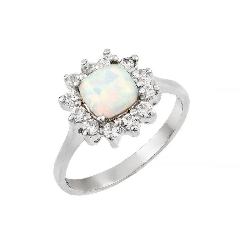 Ladies rings Valentine’s Day-Silver 925 Rhodium Plated Opal Clear Cluster CZ Flower Ring - STR00995