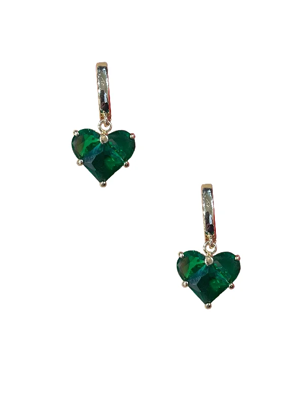 Ladies rings diamond details-Gold Love Heart Earring - Green